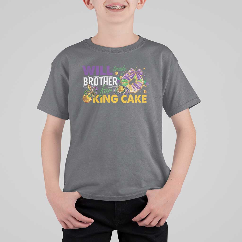 Funny Mardi Gras Will Trade Brother For King Cake T Shirt For Kid Beads Doubloons