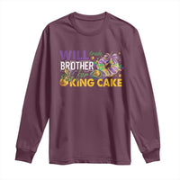 Funny Mardi Gras Will Trade Brother For King Cake Long Sleeve Shirt Beads Doubloons