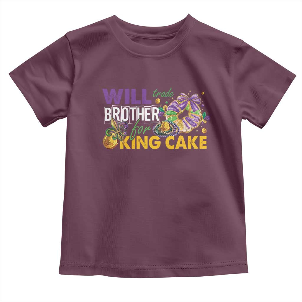 Funny Mardi Gras Will Trade Brother For King Cake Toddler T Shirt Beads Doubloons