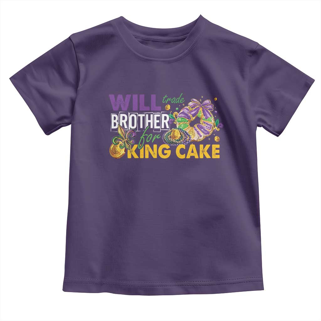 Funny Mardi Gras Will Trade Brother For King Cake Toddler T Shirt Beads Doubloons