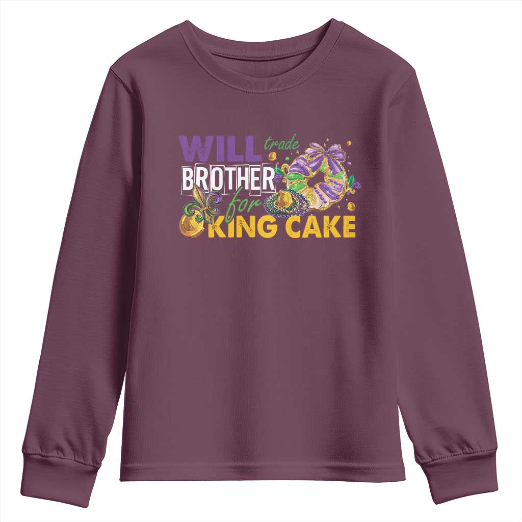 Funny Mardi Gras Will Trade Brother For King Cake Youth Sweatshirt Beads Doubloons