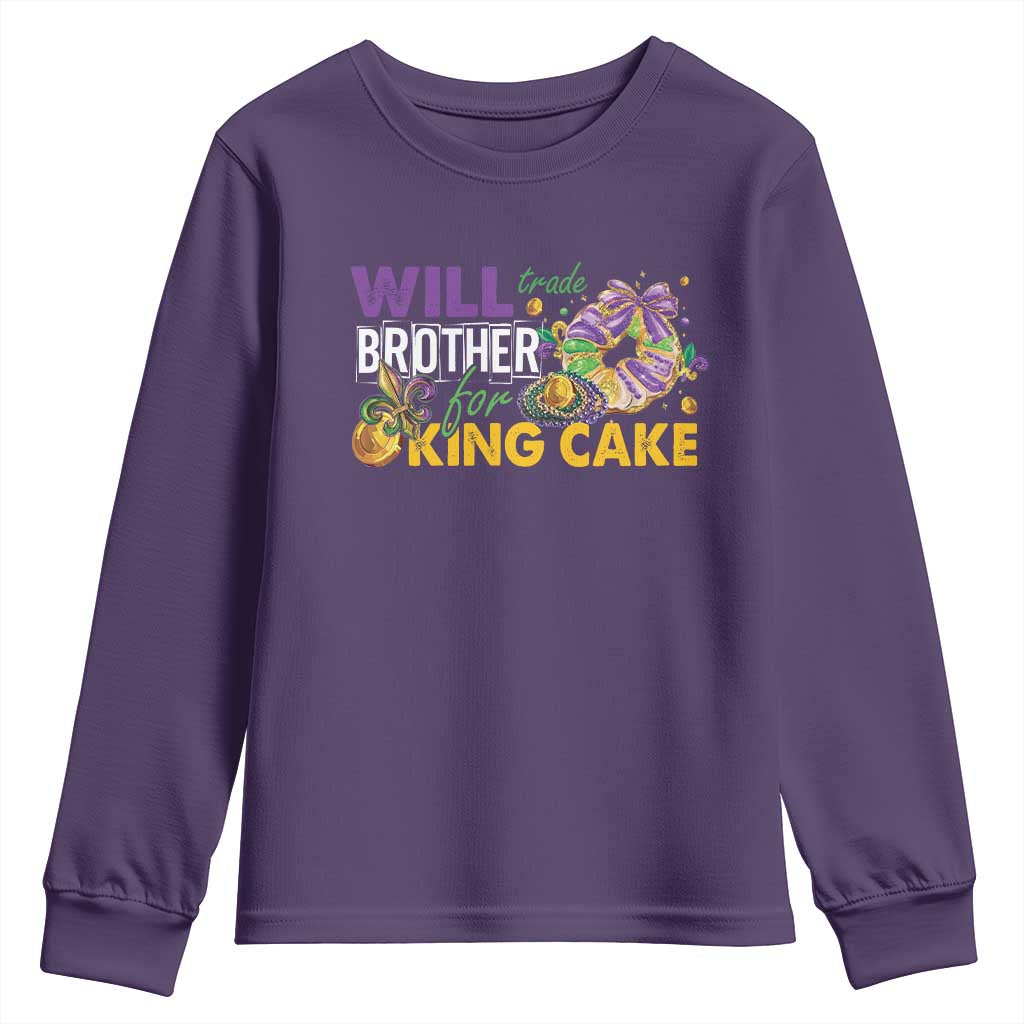 Funny Mardi Gras Will Trade Brother For King Cake Youth Sweatshirt Beads Doubloons