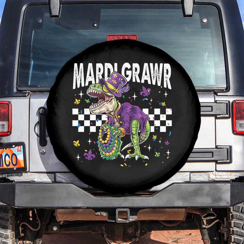 Funny Mardi Gras T-rex Dinosaur Spare Tire Cover Mardi Grawr Beads Carnival Party