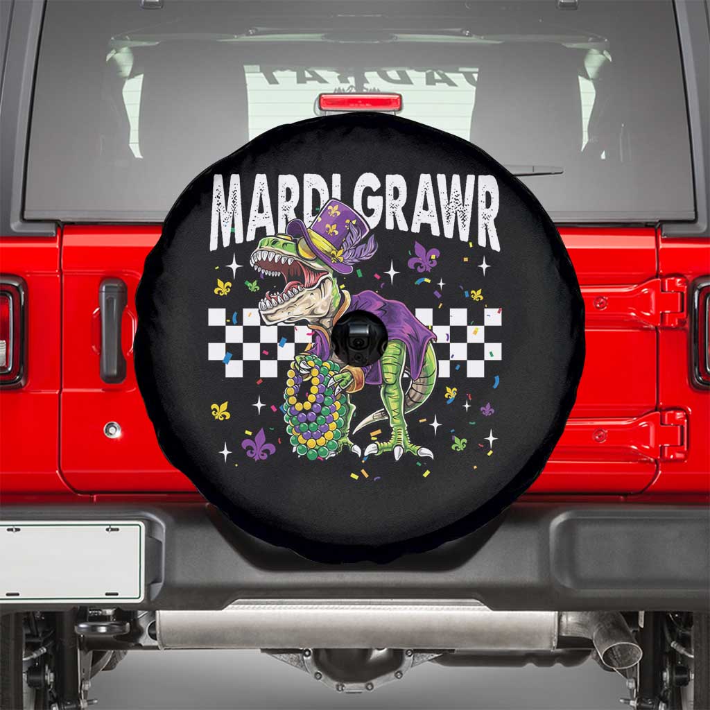 Funny Mardi Gras T-rex Dinosaur Spare Tire Cover Mardi Grawr Beads Carnival Party