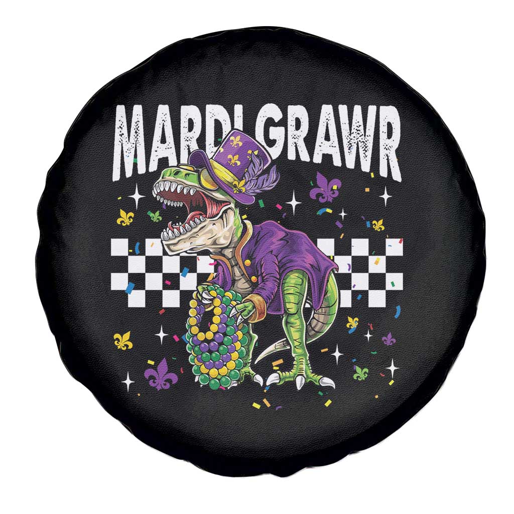Funny Mardi Gras T-rex Dinosaur Spare Tire Cover Mardi Grawr Beads Carnival Party