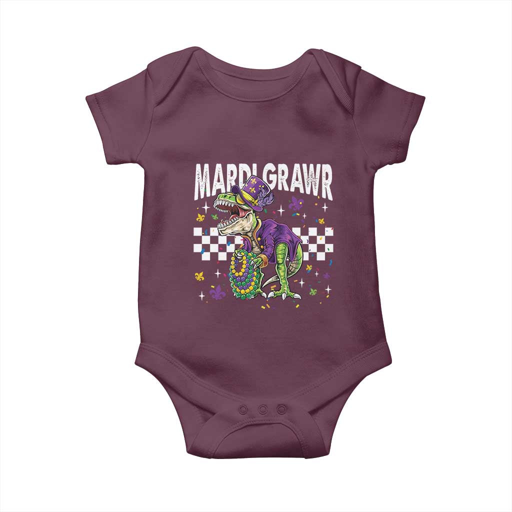 Funny Mardi Gras T-rex Dinosaur Baby Onesie Mardi Grawr Beads Carnival Party