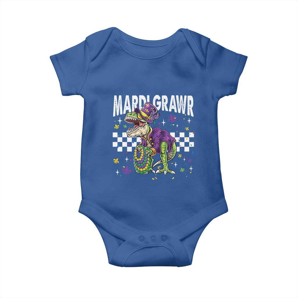 Funny Mardi Gras T-rex Dinosaur Baby Onesie Mardi Grawr Beads Carnival Party