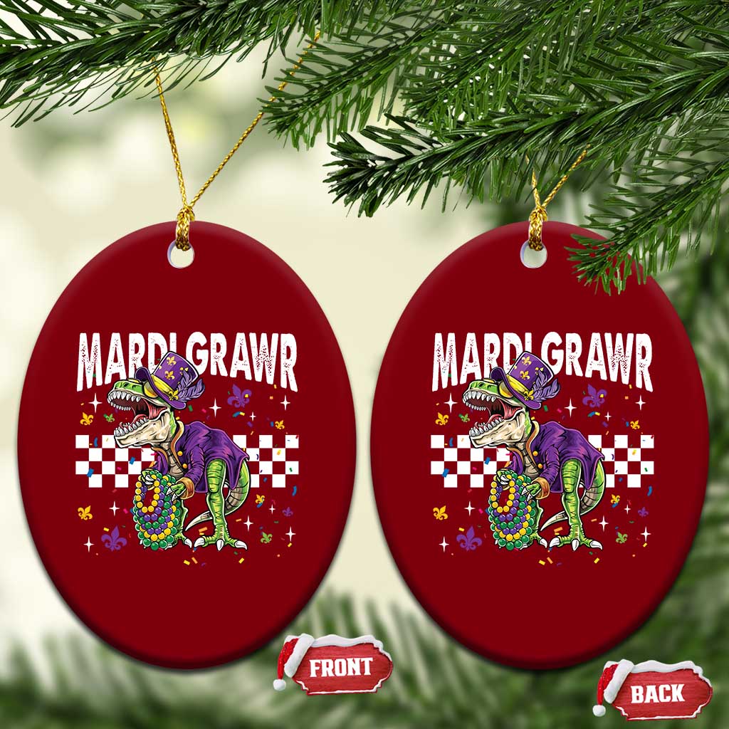Funny Mardi Gras T-rex Dinosaur Ceramic Ornament Mardi Grawr Beads Carnival Party