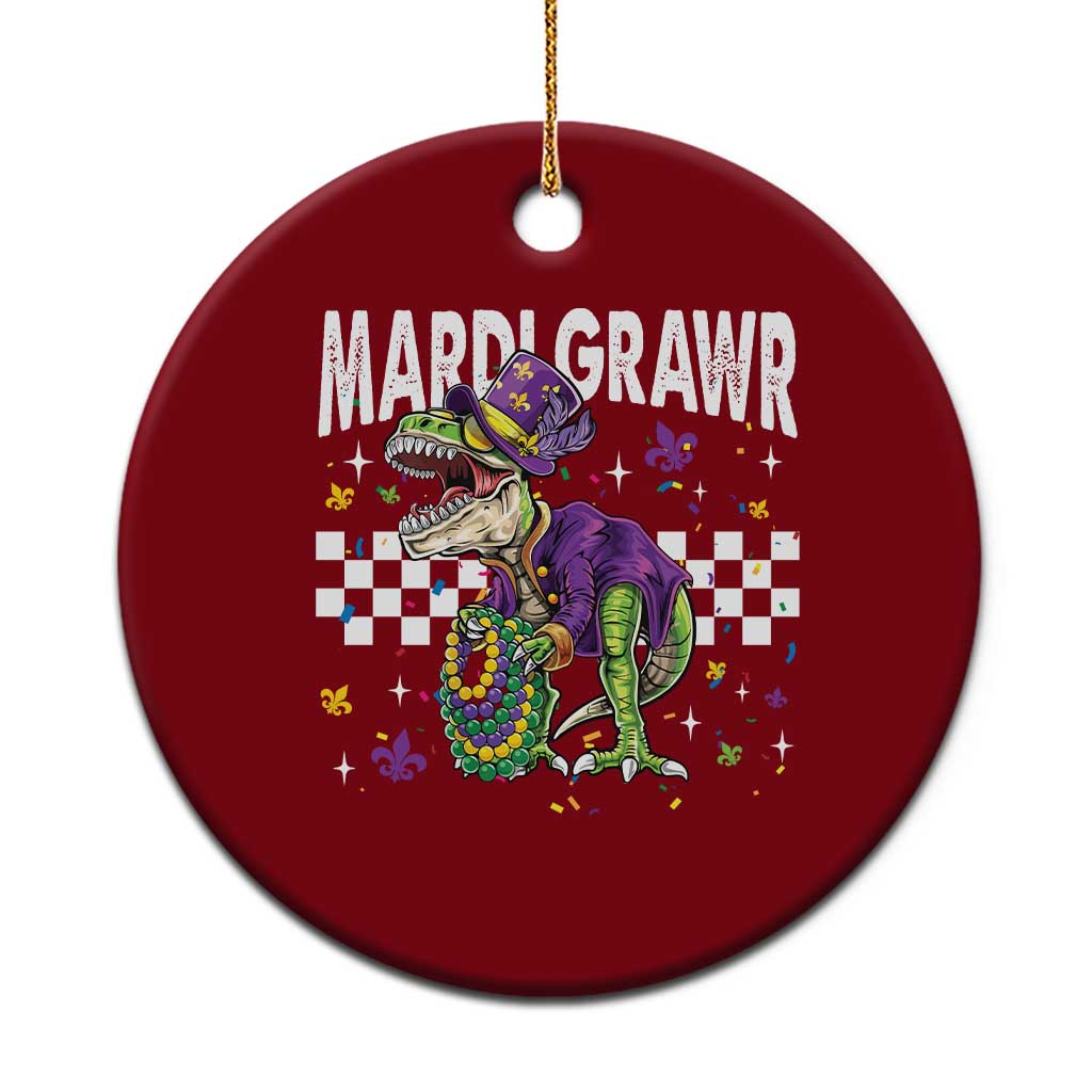 Funny Mardi Gras T-rex Dinosaur Ceramic Ornament Mardi Grawr Beads Carnival Party