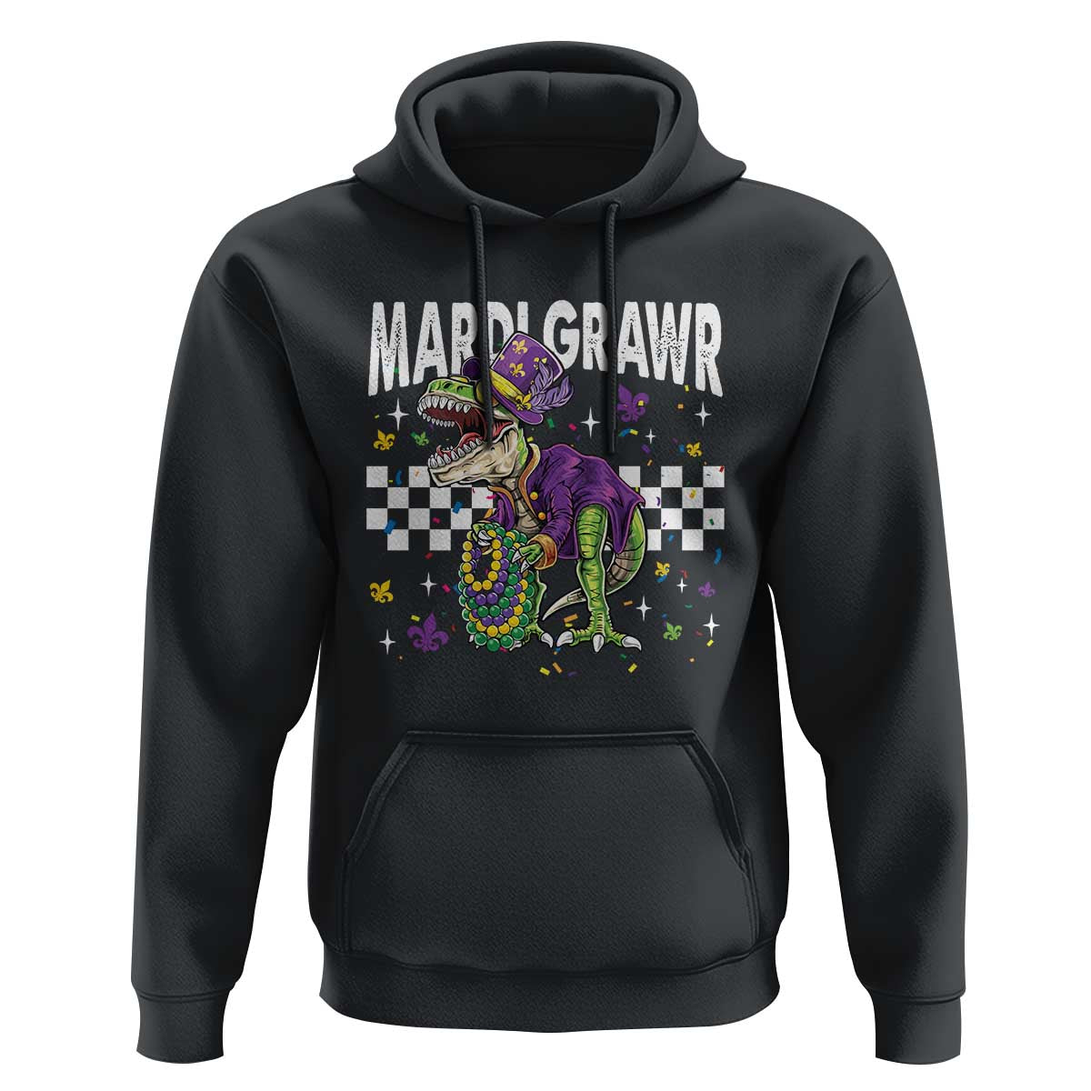 Funny Mardi Gras T-rex Dinosaur Hoodie Mardi Grawr Beads Carnival Party
