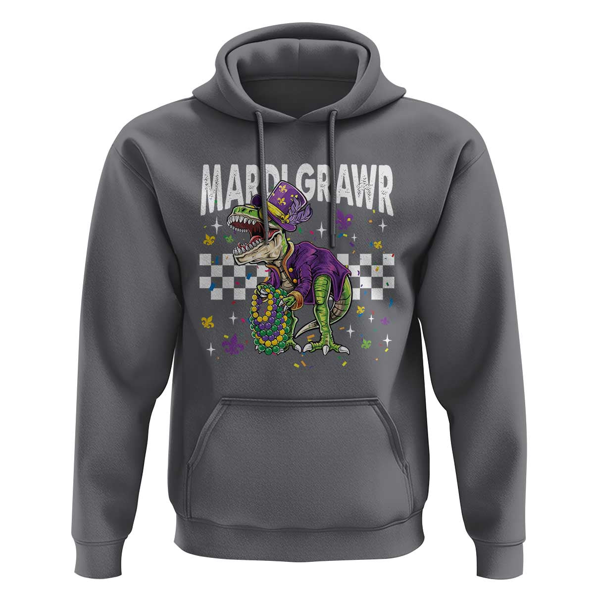 Funny Mardi Gras T-rex Dinosaur Hoodie Mardi Grawr Beads Carnival Party
