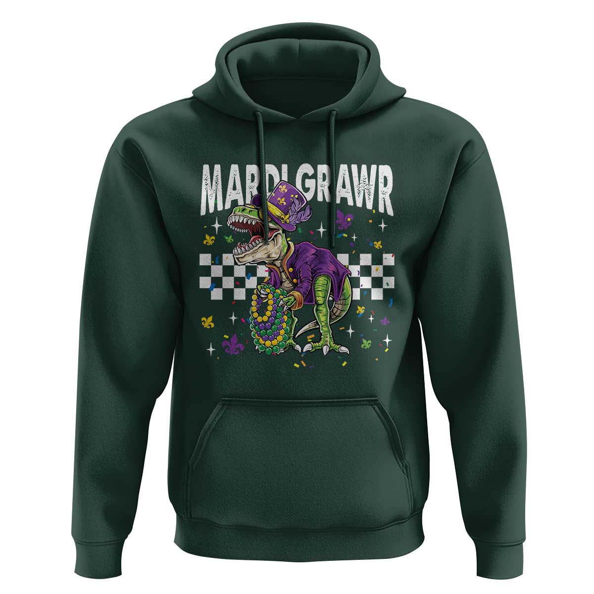 Funny Mardi Gras T-rex Dinosaur Hoodie Mardi Grawr Beads Carnival Party