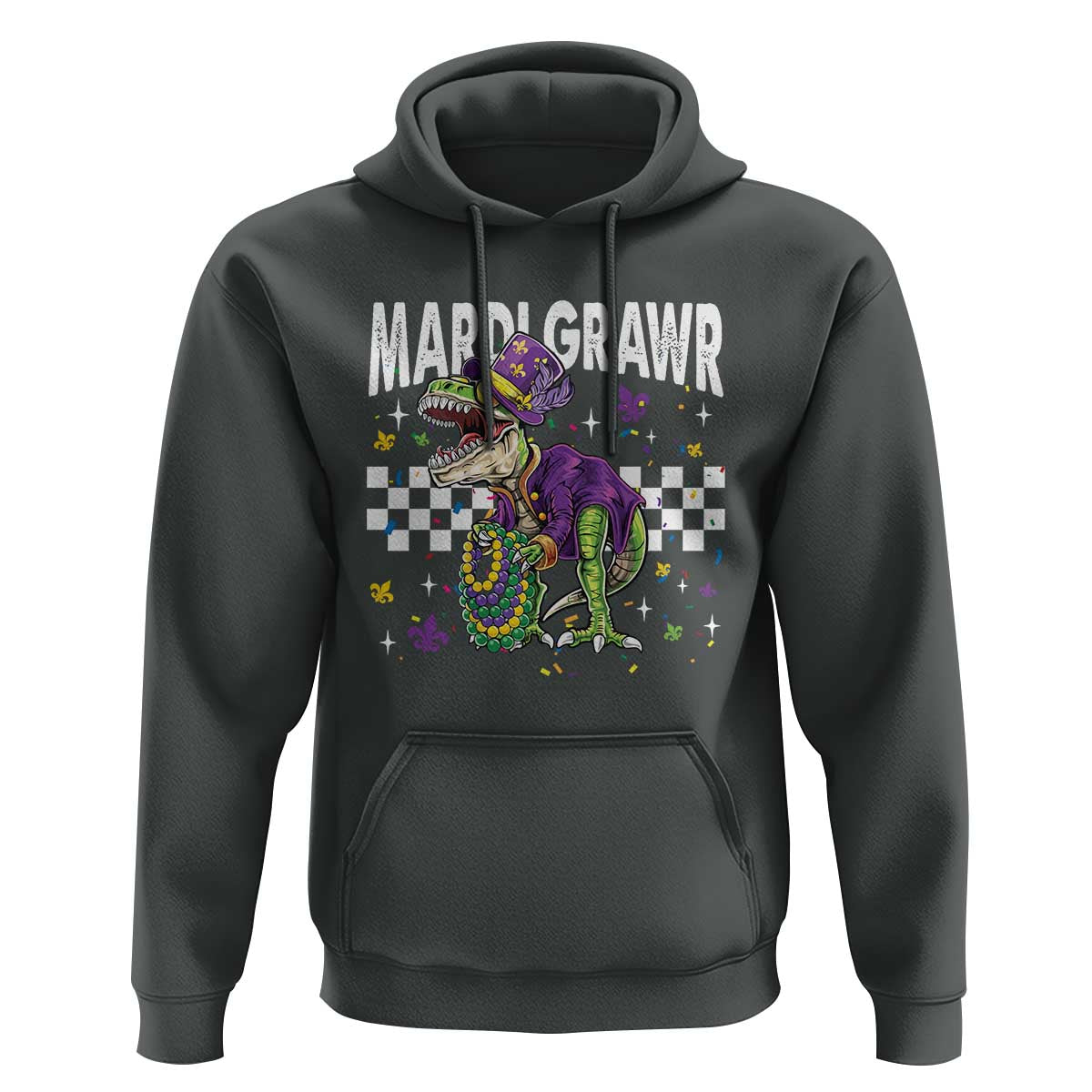 Funny Mardi Gras T-rex Dinosaur Hoodie Mardi Grawr Beads Carnival Party