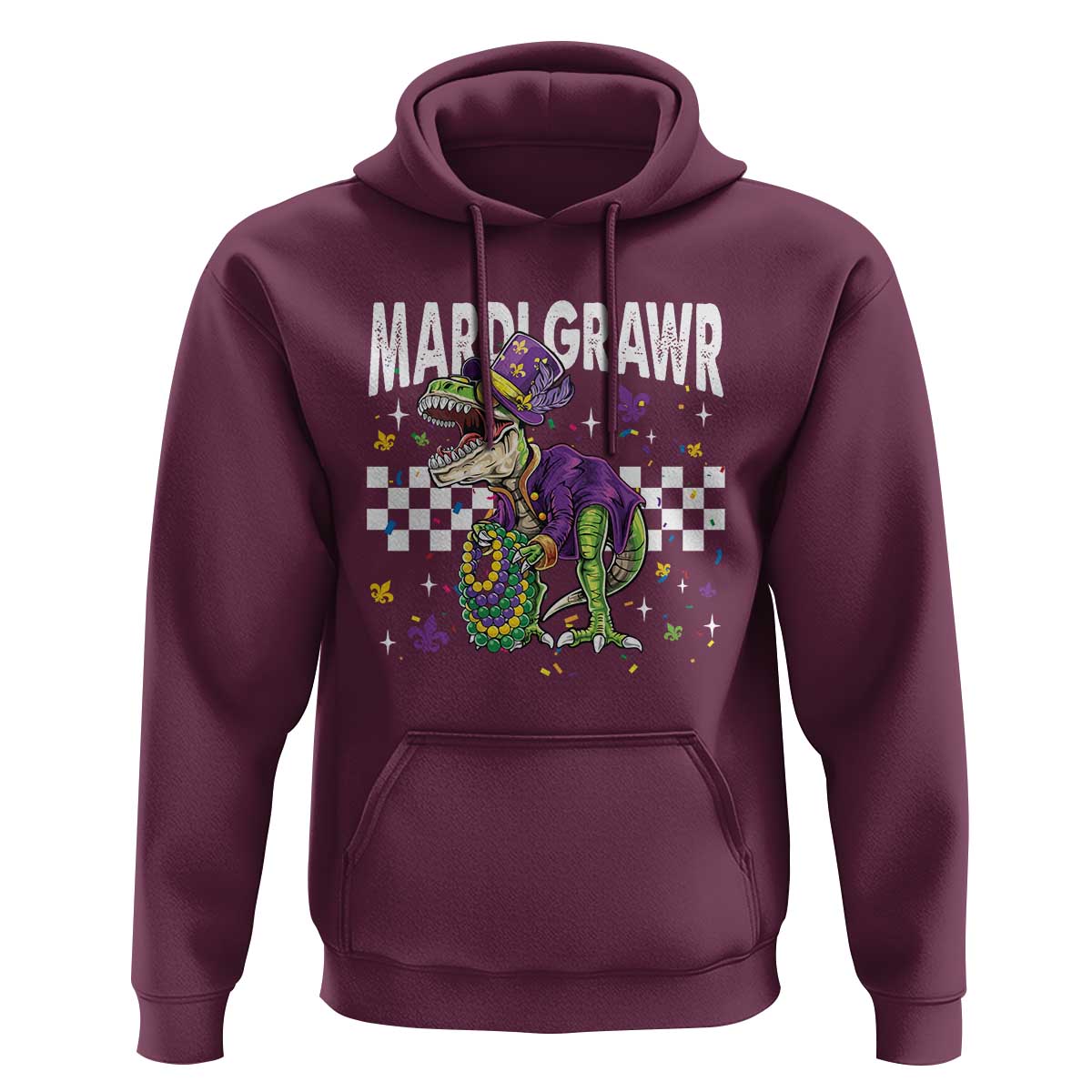 Funny Mardi Gras T-rex Dinosaur Hoodie Mardi Grawr Beads Carnival Party