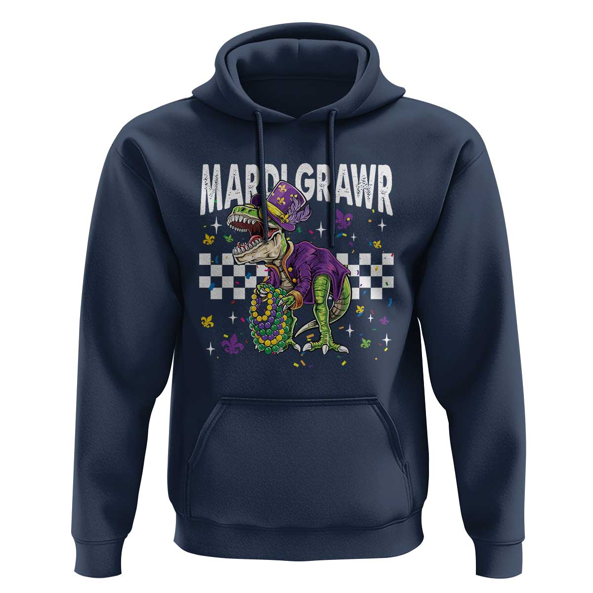 Funny Mardi Gras T-rex Dinosaur Hoodie Mardi Grawr Beads Carnival Party