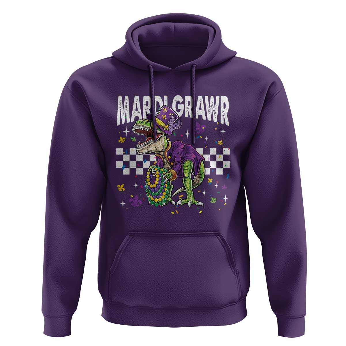 Funny Mardi Gras T-rex Dinosaur Hoodie Mardi Grawr Beads Carnival Party