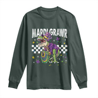 Funny Mardi Gras T-rex Dinosaur Long Sleeve Shirt Mardi Grawr Beads Carnival Party