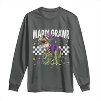 Funny Mardi Gras T-rex Dinosaur Long Sleeve Shirt Mardi Grawr Beads Carnival Party