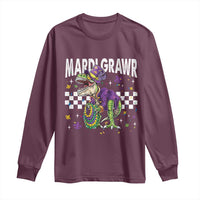 Funny Mardi Gras T-rex Dinosaur Long Sleeve Shirt Mardi Grawr Beads Carnival Party