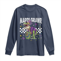 Funny Mardi Gras T-rex Dinosaur Long Sleeve Shirt Mardi Grawr Beads Carnival Party