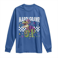 Funny Mardi Gras T-rex Dinosaur Long Sleeve Shirt Mardi Grawr Beads Carnival Party