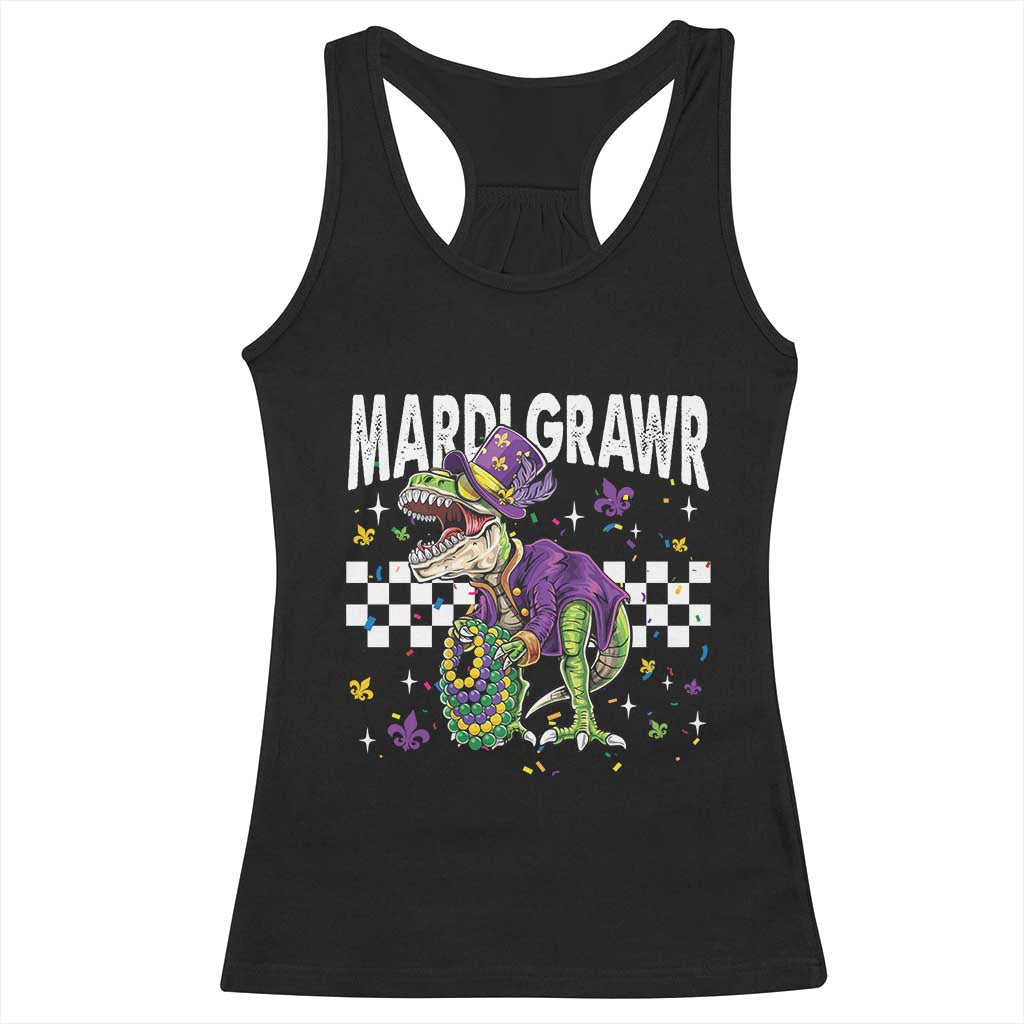 Funny Mardi Gras T-rex Dinosaur Racerback Tank Top Mardi Grawr Beads Carnival Party