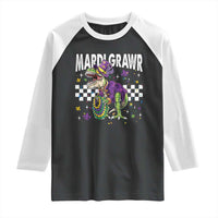 Funny Mardi Gras T-rex Dinosaur Raglan Shirt Mardi Grawr Beads Carnival Party