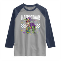 Funny Mardi Gras T-rex Dinosaur Raglan Shirt Mardi Grawr Beads Carnival Party