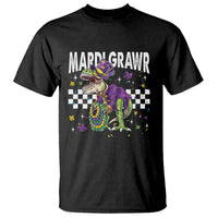 Funny Mardi Gras T-rex Dinosaur T Shirt Mardi Grawr Beads Carnival Party