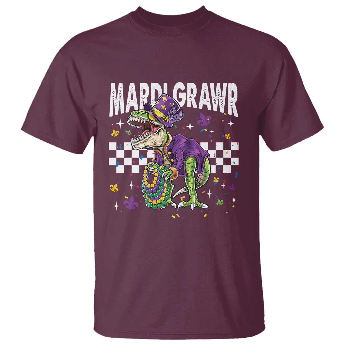 Funny Mardi Gras T-rex Dinosaur T Shirt Mardi Grawr Beads Carnival Party