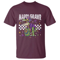 Funny Mardi Gras T-rex Dinosaur T Shirt Mardi Grawr Beads Carnival Party