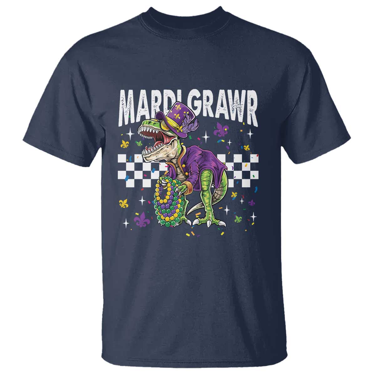 Funny Mardi Gras T-rex Dinosaur T Shirt Mardi Grawr Beads Carnival Party