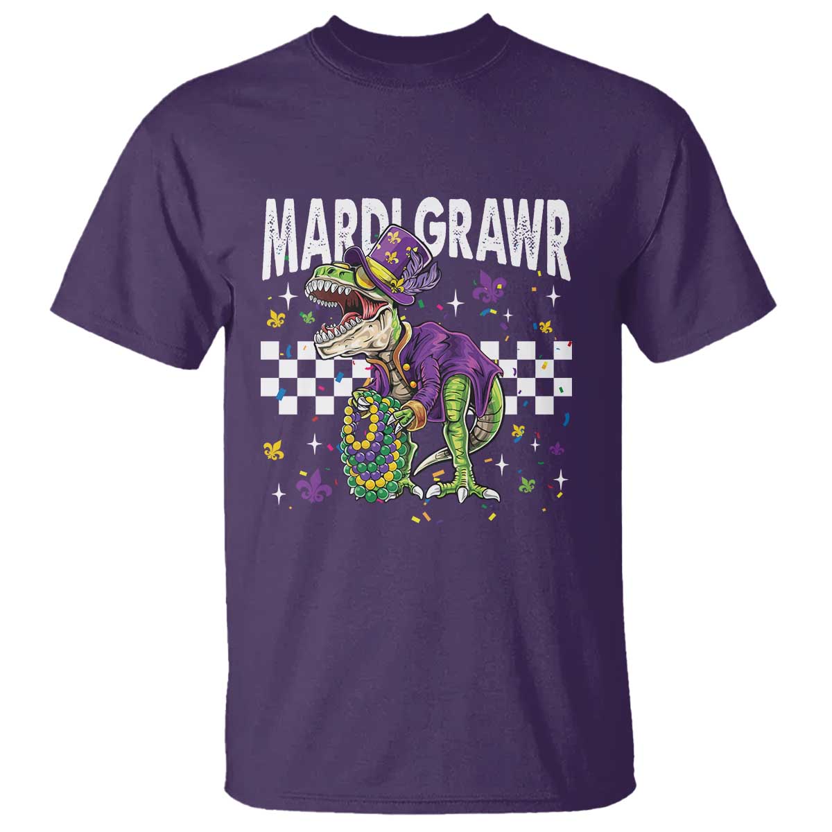 Funny Mardi Gras T-rex Dinosaur T Shirt Mardi Grawr Beads Carnival Party