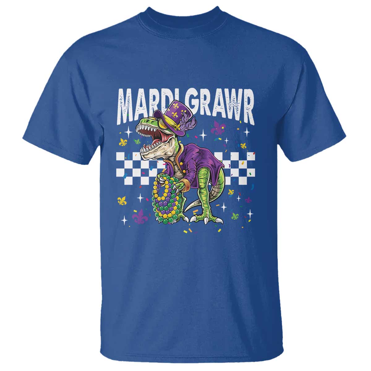 Funny Mardi Gras T-rex Dinosaur T Shirt Mardi Grawr Beads Carnival Party