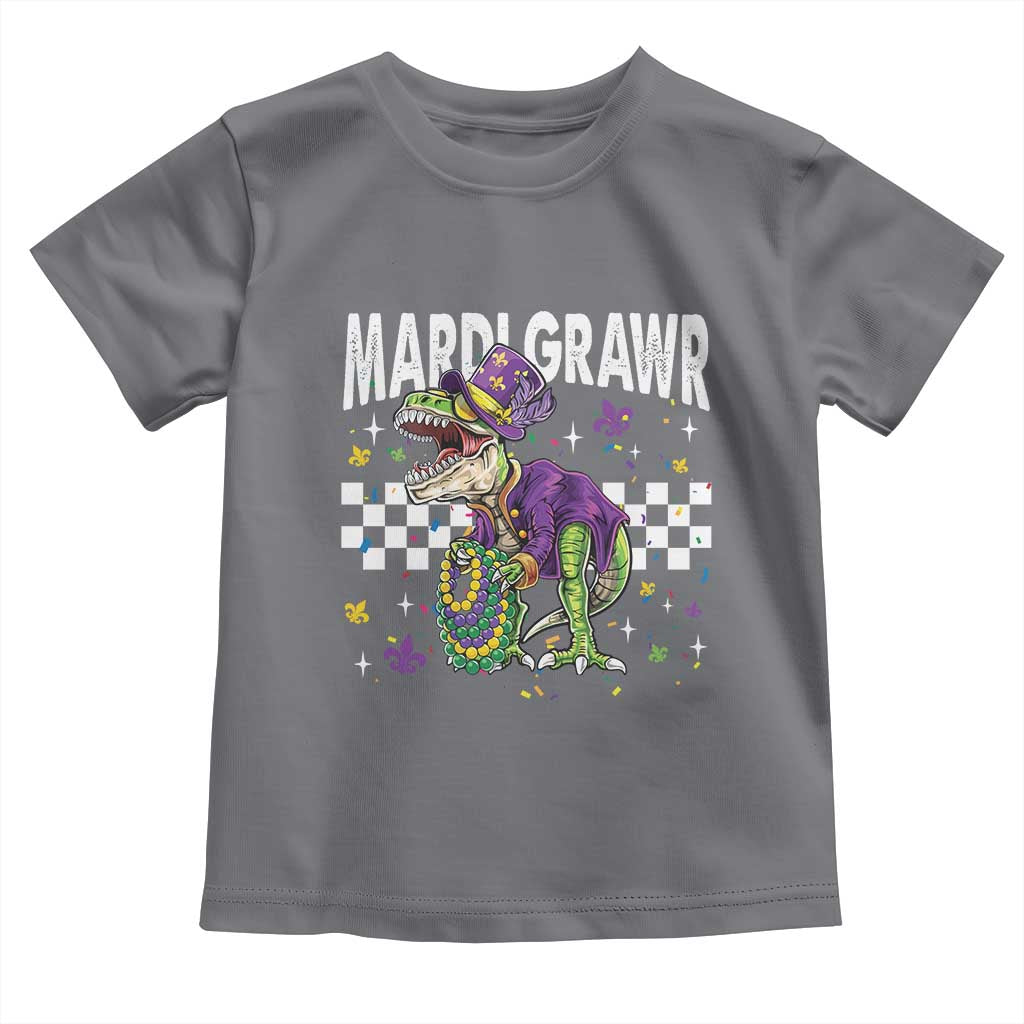Funny Mardi Gras T-rex Dinosaur Toddler T Shirt Mardi Grawr Beads Carnival Party