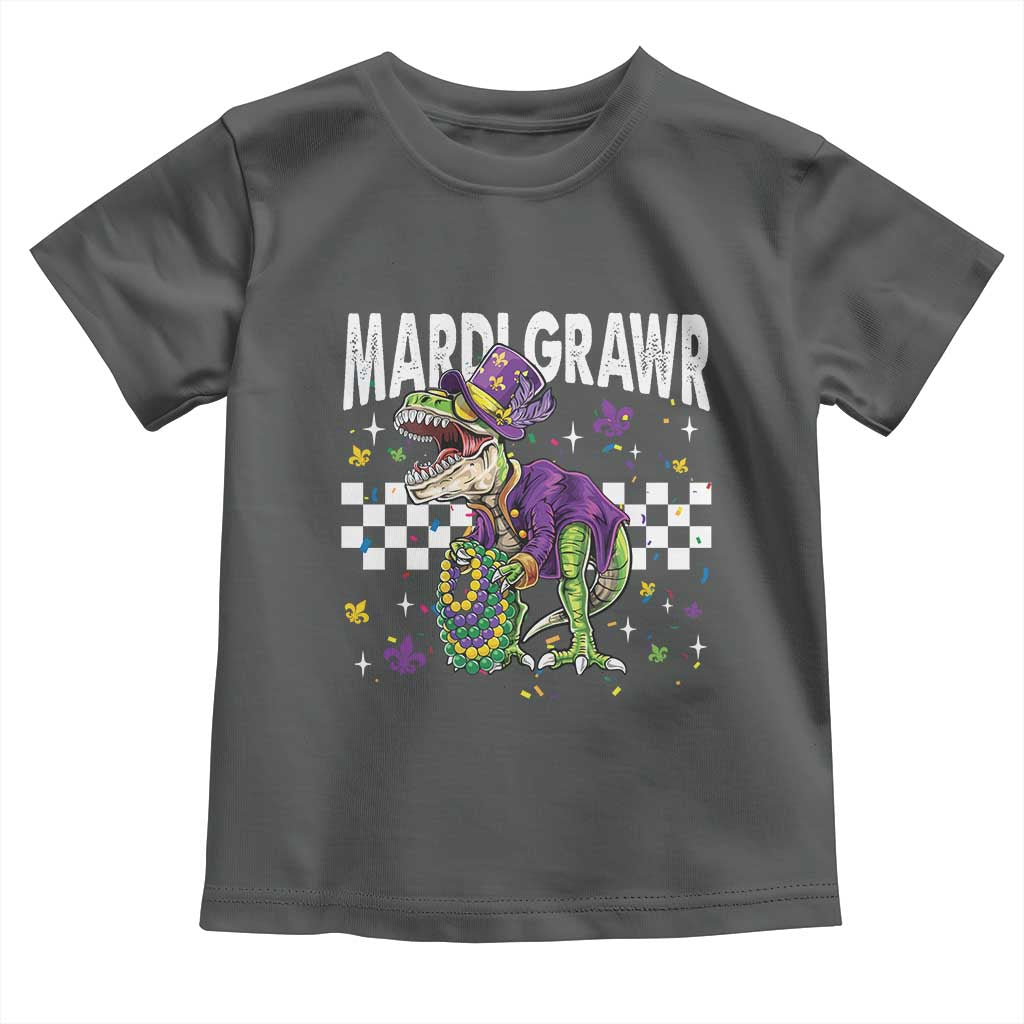 Funny Mardi Gras T-rex Dinosaur Toddler T Shirt Mardi Grawr Beads Carnival Party