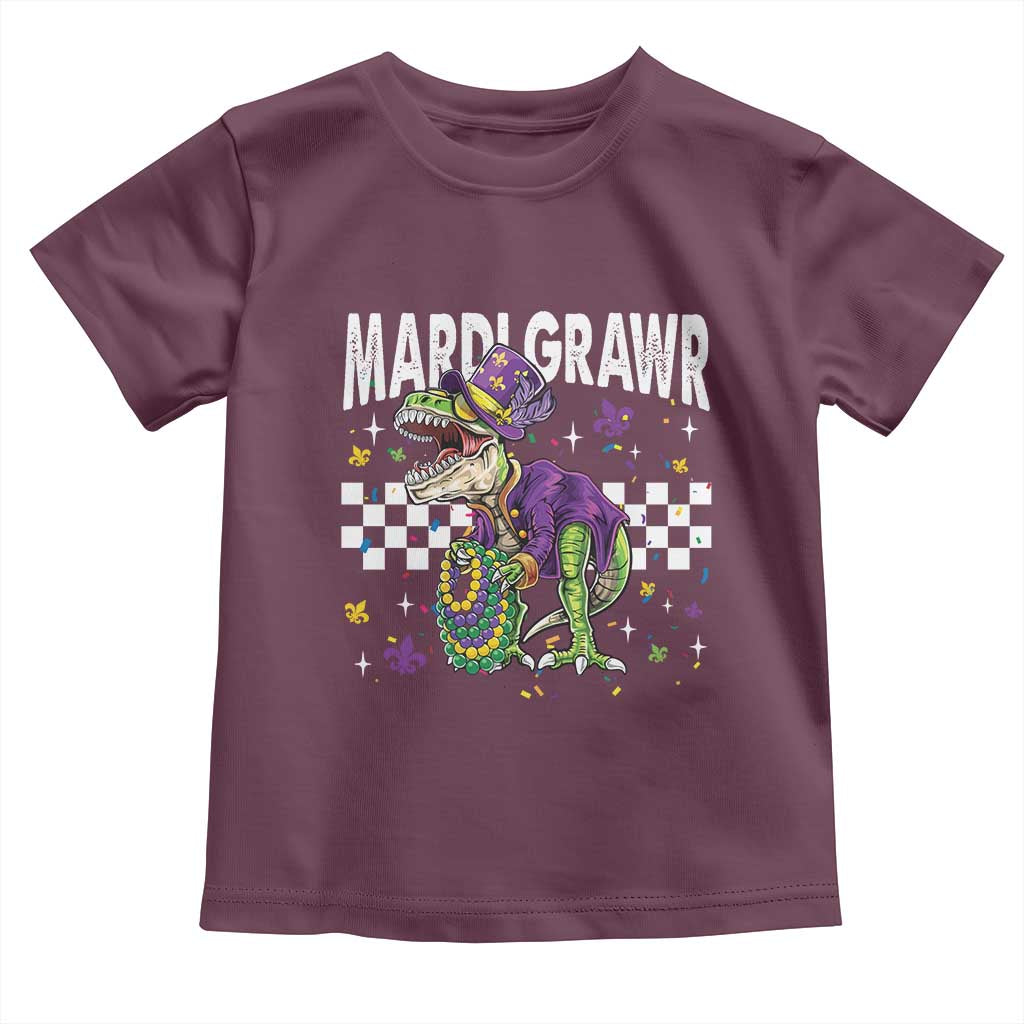 Funny Mardi Gras T-rex Dinosaur Toddler T Shirt Mardi Grawr Beads Carnival Party