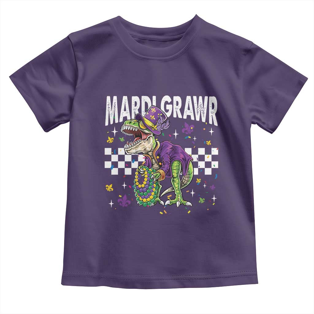 Funny Mardi Gras T-rex Dinosaur Toddler T Shirt Mardi Grawr Beads Carnival Party