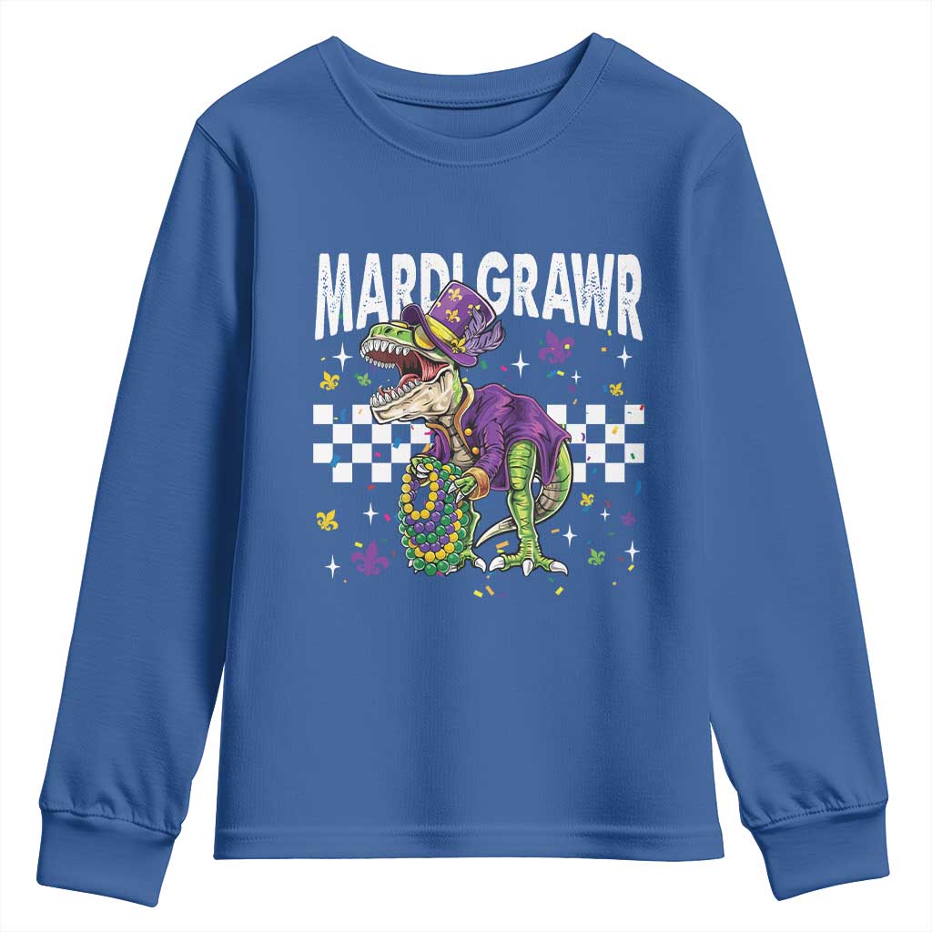 Funny Mardi Gras T-rex Dinosaur Youth Sweatshirt Mardi Grawr Beads Carnival Party