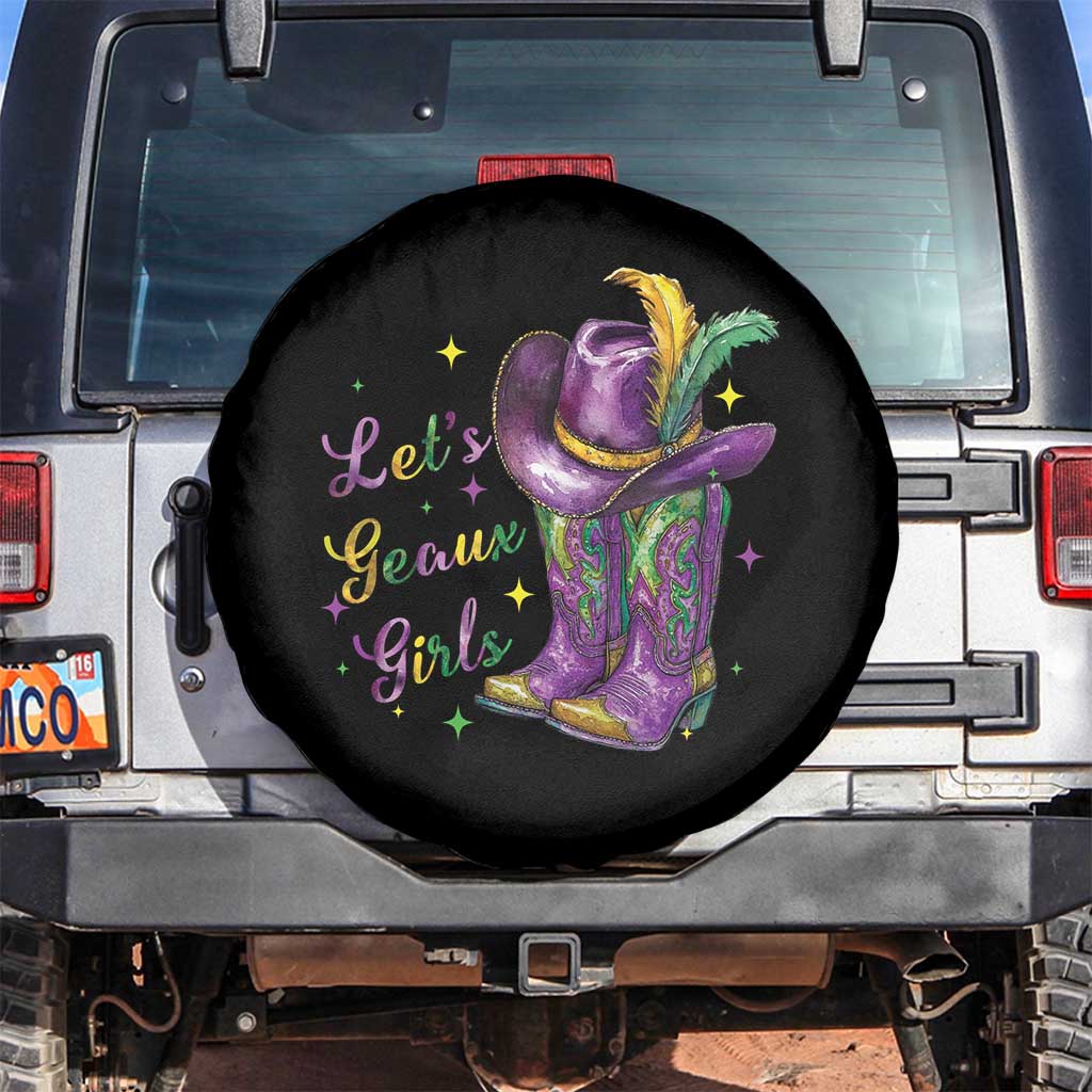 Funny Mardi Gras Cowgirl Spare Tire Cover Let's Geaux Girls Western Cowgirl Boots Carnival