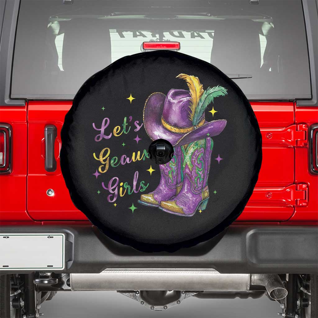 Funny Mardi Gras Cowgirl Spare Tire Cover Let's Geaux Girls Western Cowgirl Boots Carnival