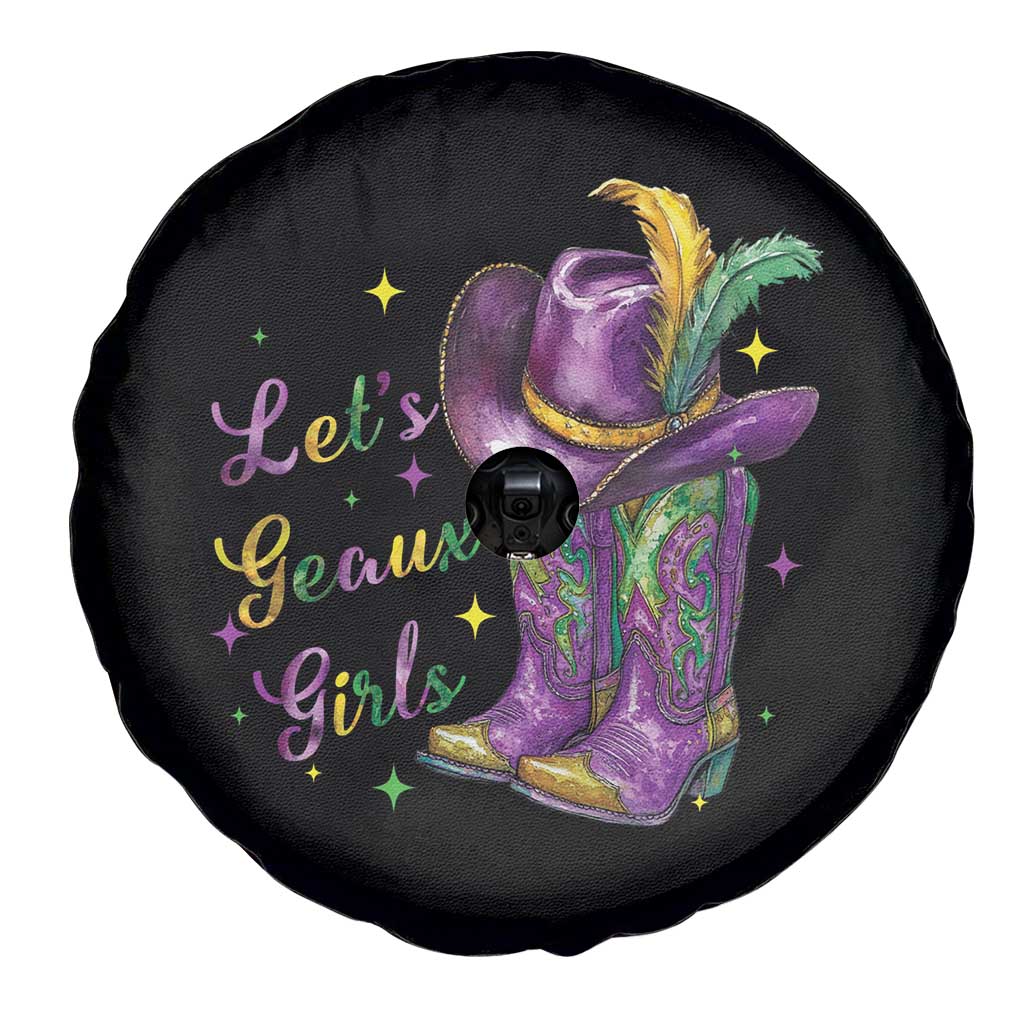 Funny Mardi Gras Cowgirl Spare Tire Cover Let's Geaux Girls Western Cowgirl Boots Carnival