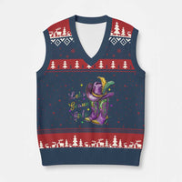 Funny Mardi Gras Cowgirl V-Neck Knit Sweater Vest Let's Geaux Girls Western Cowgirl Boots Carnival