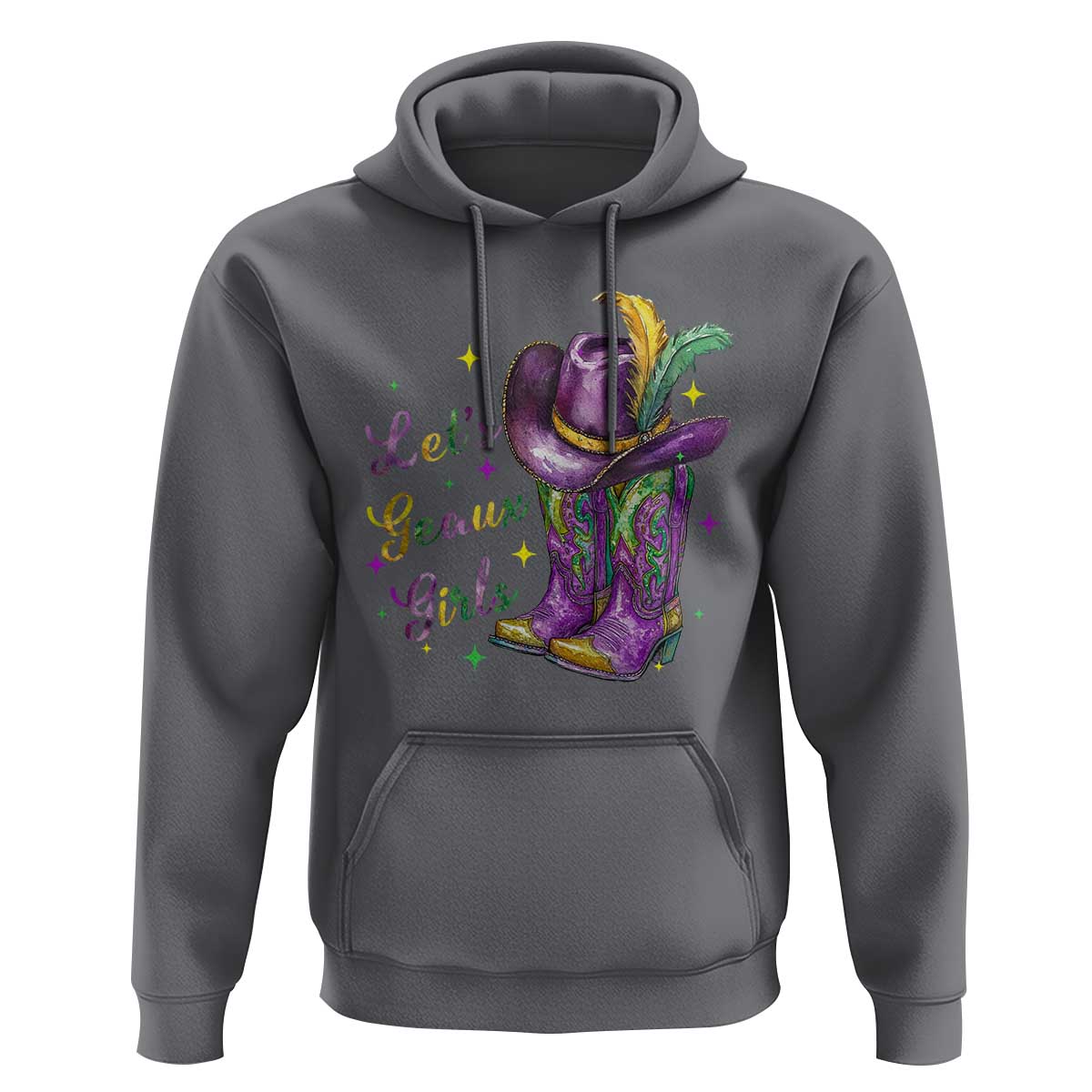 Funny Mardi Gras Cowgirl Hoodie Let's Geaux Girls Western Cowgirl Boots Carnival
