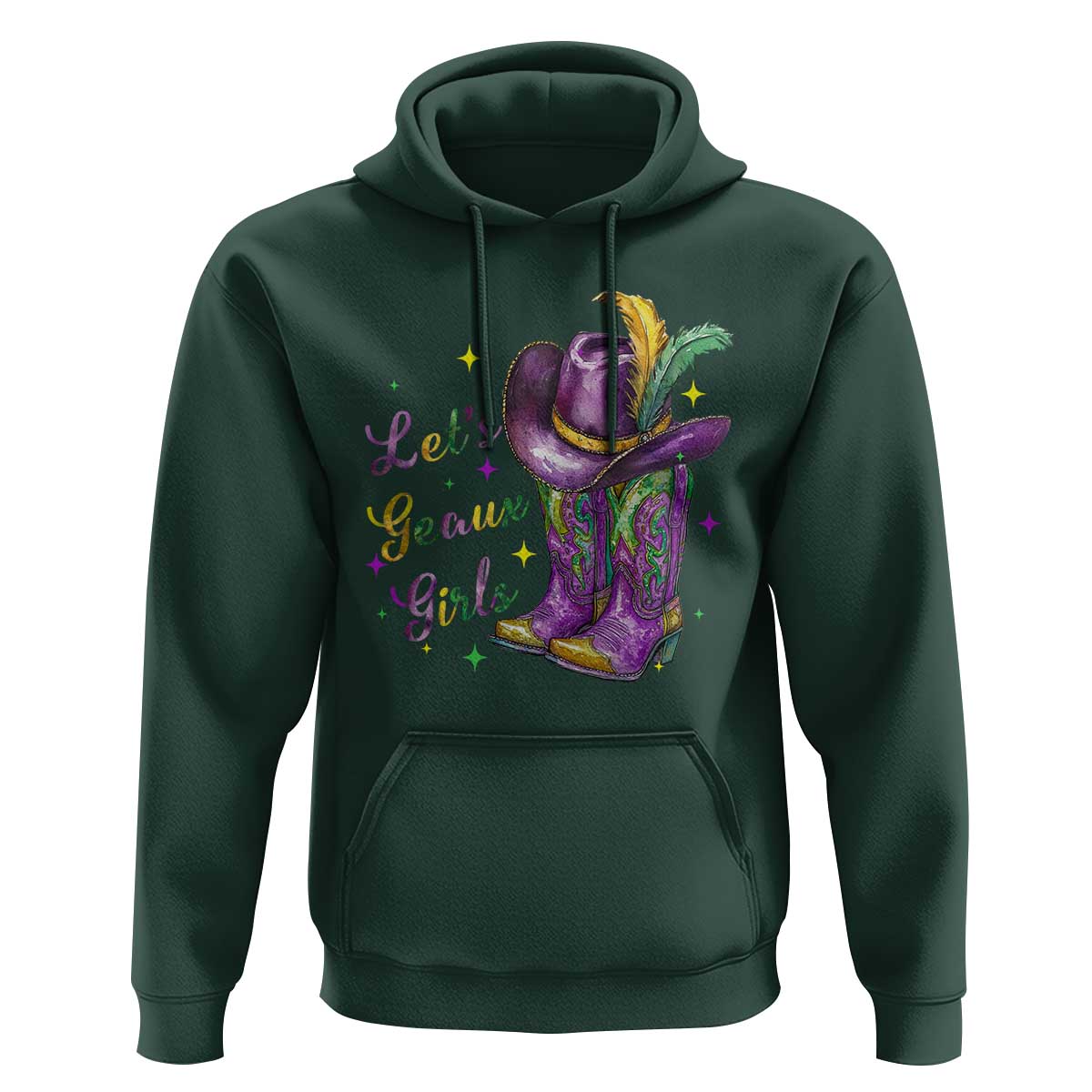 Funny Mardi Gras Cowgirl Hoodie Let's Geaux Girls Western Cowgirl Boots Carnival