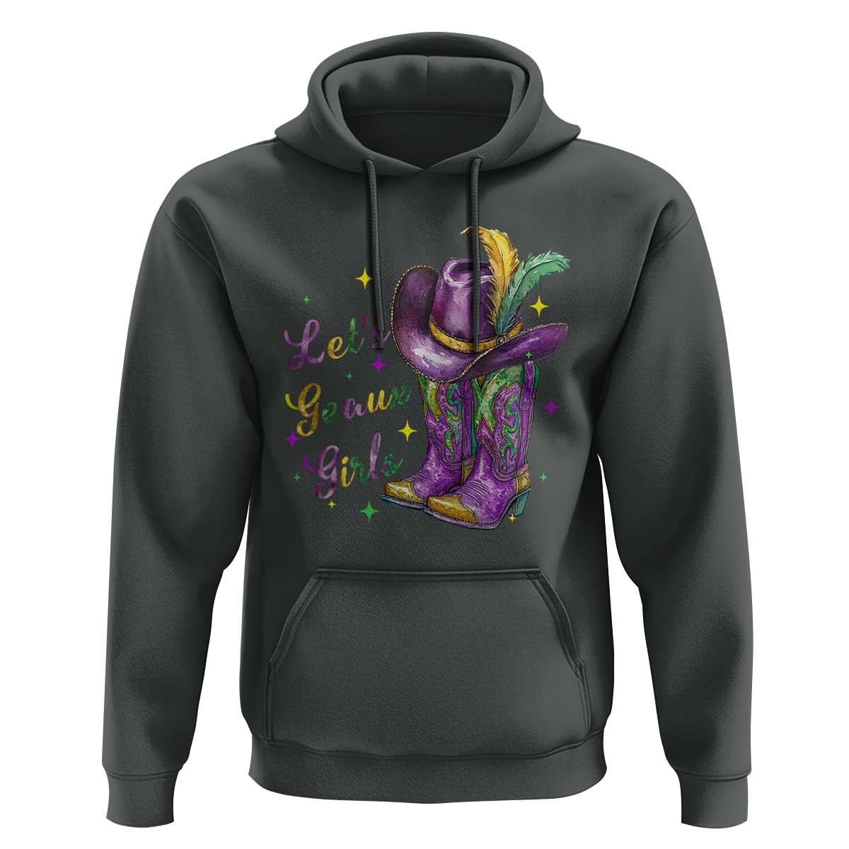Funny Mardi Gras Cowgirl Hoodie Let's Geaux Girls Western Cowgirl Boots Carnival
