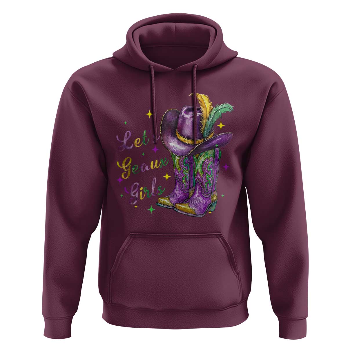 Funny Mardi Gras Cowgirl Hoodie Let's Geaux Girls Western Cowgirl Boots Carnival