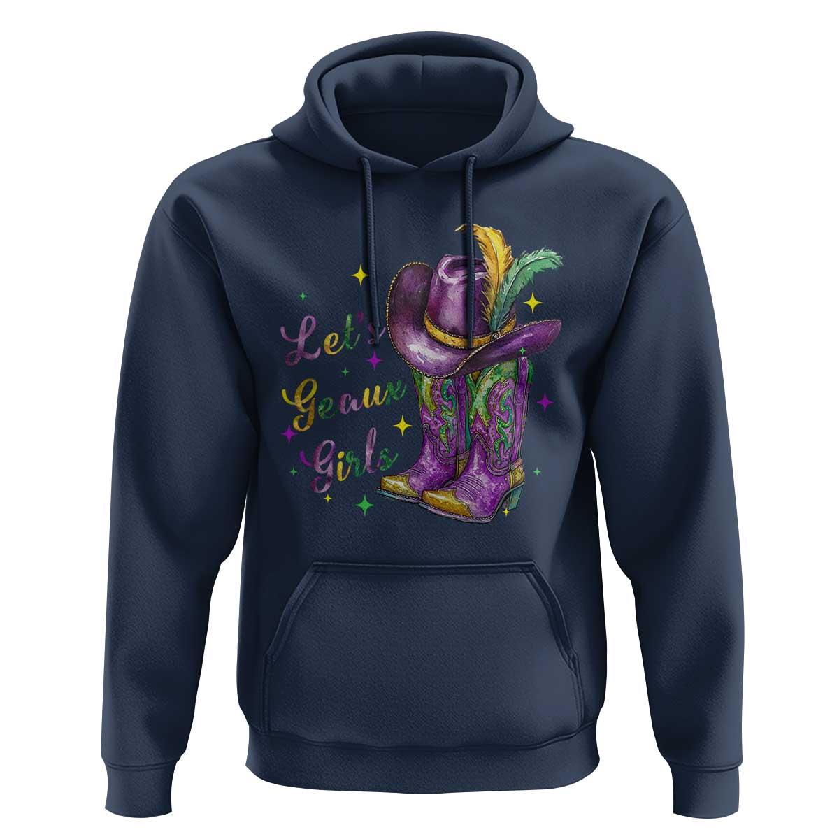 Funny Mardi Gras Cowgirl Hoodie Let's Geaux Girls Western Cowgirl Boots Carnival