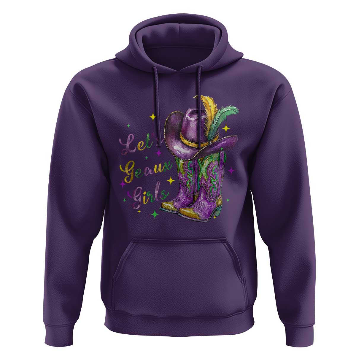 Funny Mardi Gras Cowgirl Hoodie Let's Geaux Girls Western Cowgirl Boots Carnival