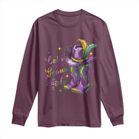 Funny Mardi Gras Cowgirl Long Sleeve Shirt Let's Geaux Girls Western Cowgirl Boots Carnival